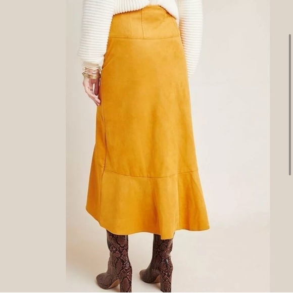 ANTHROPOLOGIE Maeve Cosima High Low Suede Midi Skirt size 2, Mustard Yellow Gold - Picture 4 of 10